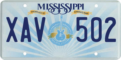 MS license plate XAV502