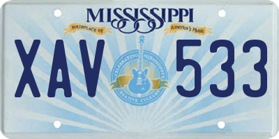 MS license plate XAV533