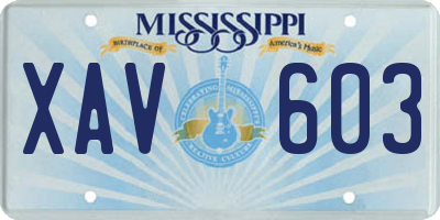 MS license plate XAV603