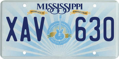 MS license plate XAV630