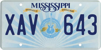 MS license plate XAV643