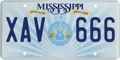 MS license plate XAV666
