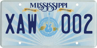 MS license plate XAW002