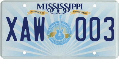 MS license plate XAW003