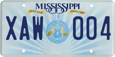 MS license plate XAW004