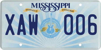 MS license plate XAW006