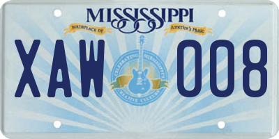 MS license plate XAW008