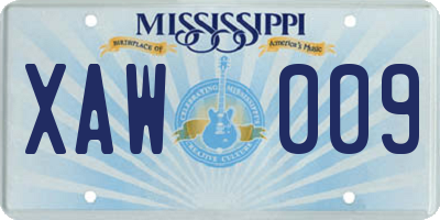 MS license plate XAW009
