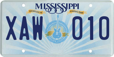 MS license plate XAW010