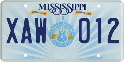 MS license plate XAW012