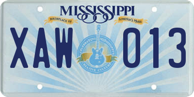 MS license plate XAW013