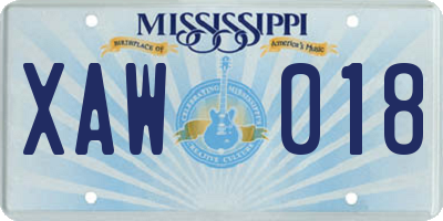 MS license plate XAW018