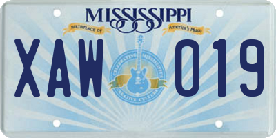 MS license plate XAW019