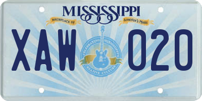 MS license plate XAW020