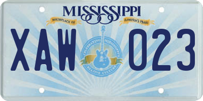 MS license plate XAW023