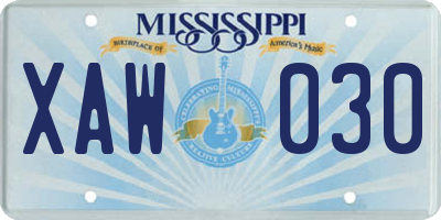 MS license plate XAW030