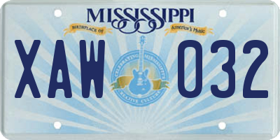 MS license plate XAW032