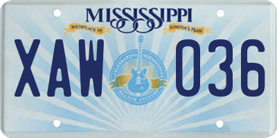 MS license plate XAW036