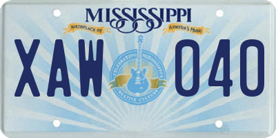 MS license plate XAW040