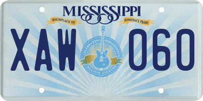 MS license plate XAW060