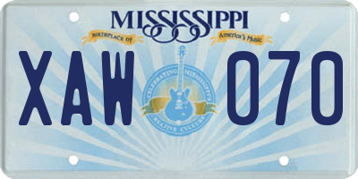 MS license plate XAW070