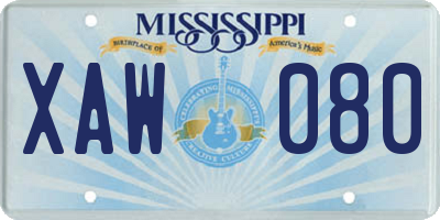 MS license plate XAW080