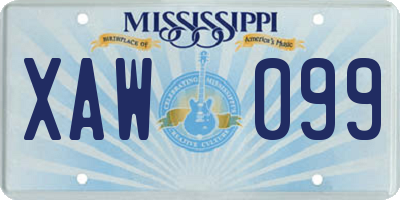 MS license plate XAW099