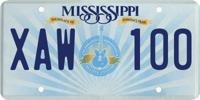 MS license plate XAW100