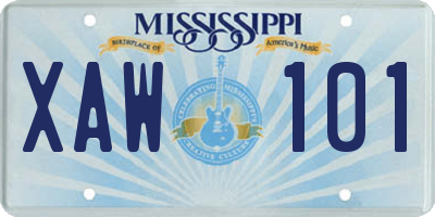 MS license plate XAW101