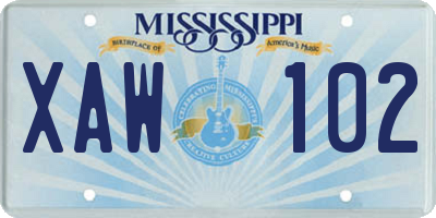 MS license plate XAW102
