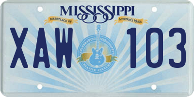 MS license plate XAW103