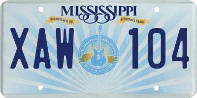 MS license plate XAW104