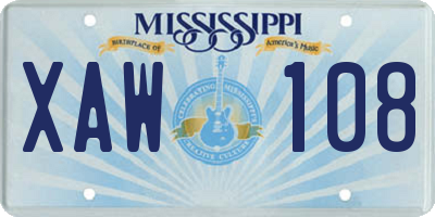 MS license plate XAW108