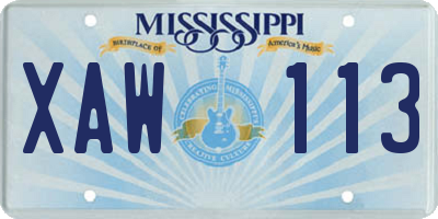 MS license plate XAW113