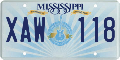 MS license plate XAW118