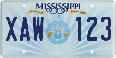 MS license plate XAW123