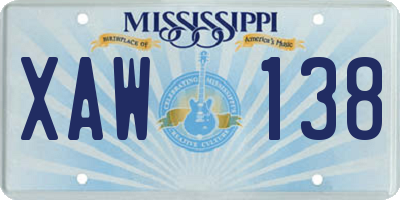 MS license plate XAW138
