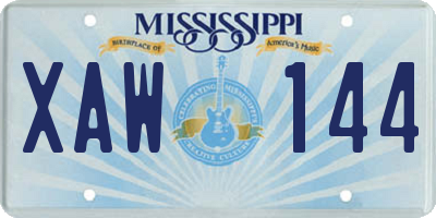MS license plate XAW144