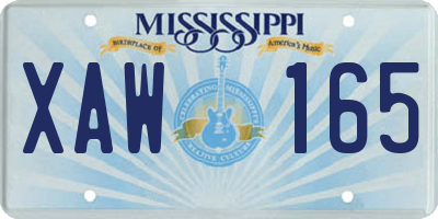 MS license plate XAW165
