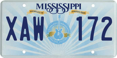 MS license plate XAW172