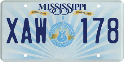 MS license plate XAW178