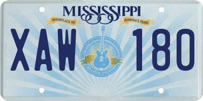 MS license plate XAW180