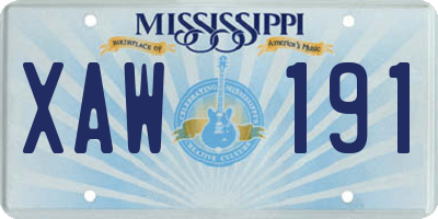 MS license plate XAW191