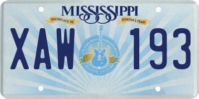 MS license plate XAW193