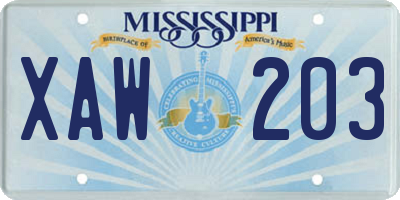 MS license plate XAW203