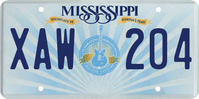 MS license plate XAW204