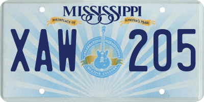 MS license plate XAW205