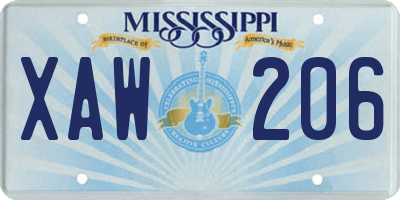 MS license plate XAW206