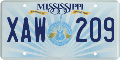 MS license plate XAW209