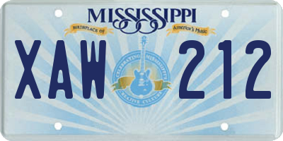 MS license plate XAW212